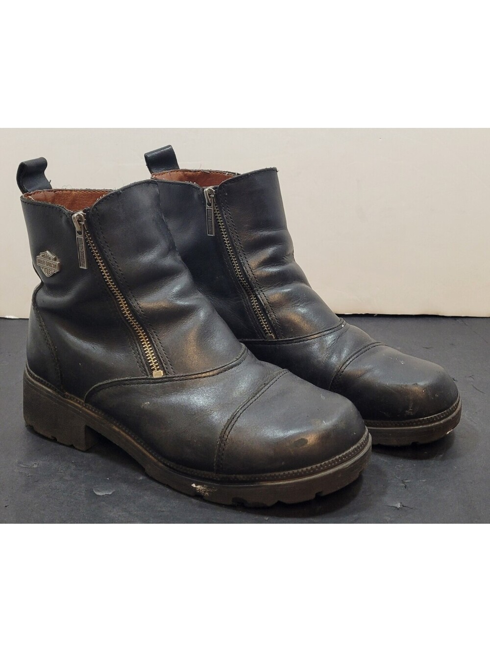 Harley Davidson Women's Sz 11 US Black Leather Double Zip Motorcycle Boots 82016